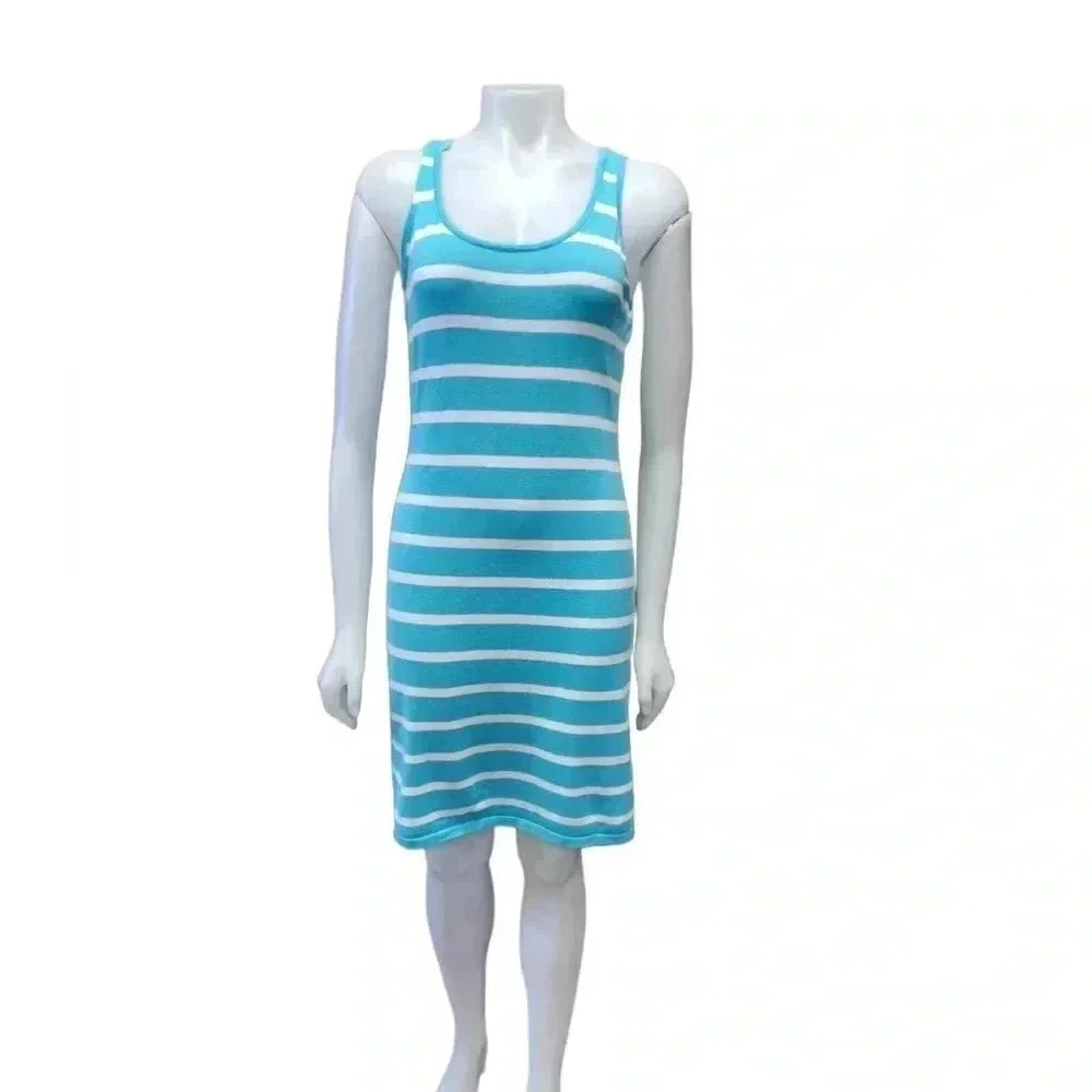 Tommy Bahama Aquamarine Striped  Midi Sleeveless Knit Sundress Size Small